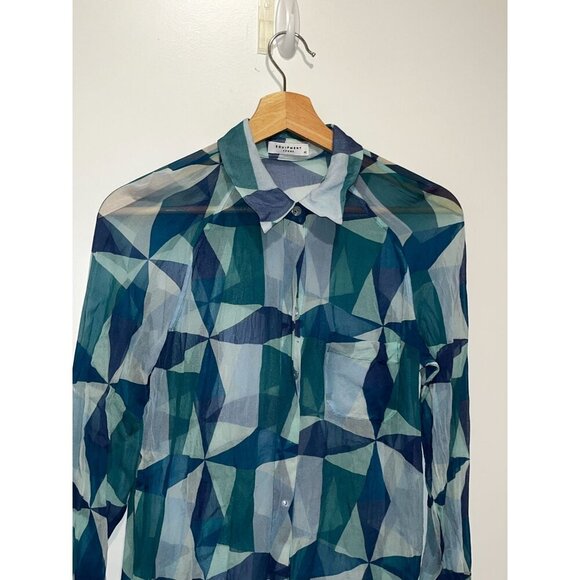 Equipment Femme Geometric Print SILK Long Sleeve Button-Up Blouse Women's XS - Picture 3 of 9